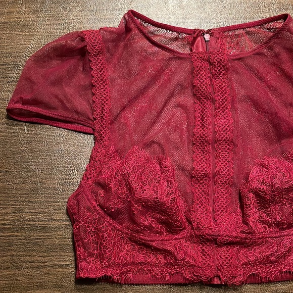 Victoria’s Secret Mesh Lacy Crop Top in Maroon Red - Picture 4 of 16